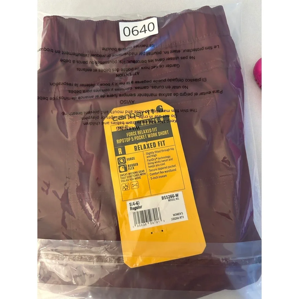 Carhartt Force Relaxed Fit Ripstop 5Pocket Work Short BS5266-W Wine Red Womens S